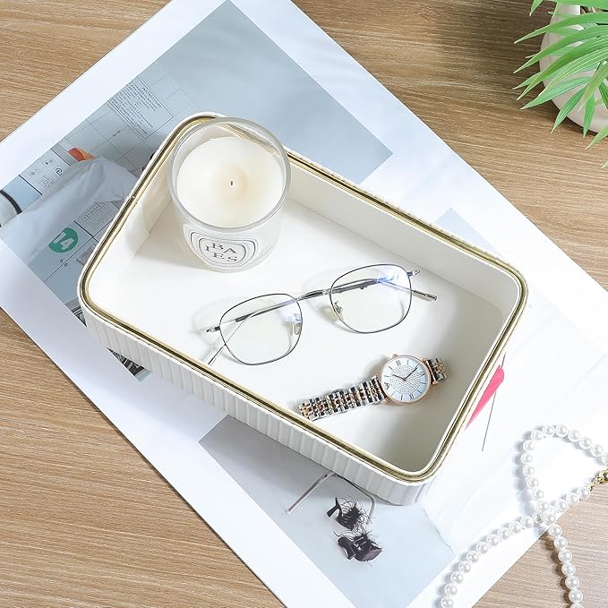 Desk Organizer Tray, PU Leather Nightstand Organizer Perfume Valet Tray - Image 4
