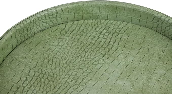 HofferRuffer Faux Leather Round Serving Tray, Vegan Croco Leather Decorative - Image 6