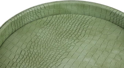 HofferRuffer Faux Leather Round Serving Tray, Vegan Croco Leather Decorative - Image 6
