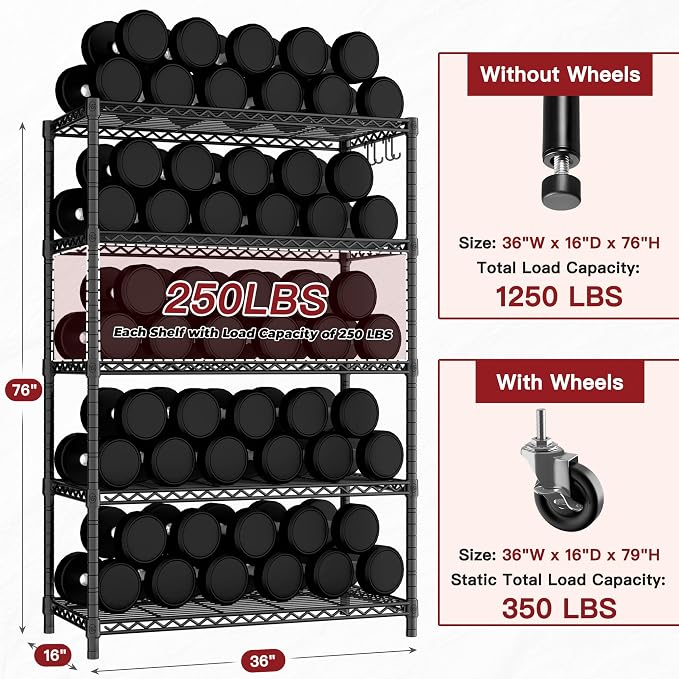 PrimeZone 4 Packs 36" W x 16" D x 79" H Wire Storage Shelves - Image 3
