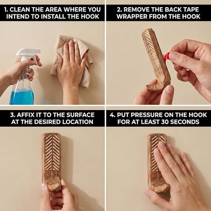 IndianShelf 3 Boho Wood Adhesive Wall Hooks Peel Stick - Image 9