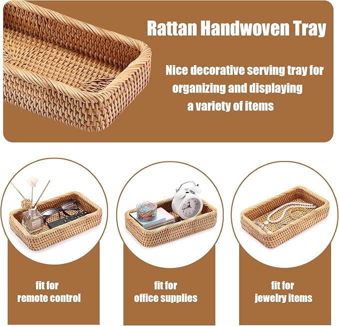 BTSKY Small Remote Basket for Coffee Table Entryway Living Room Rattan Serving - Image 2