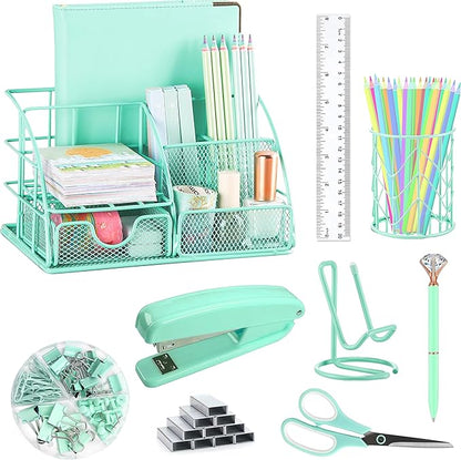 KAAKOW Green Desk Organizers and Accessories Office Supplies Set Stapler by KAAKOW