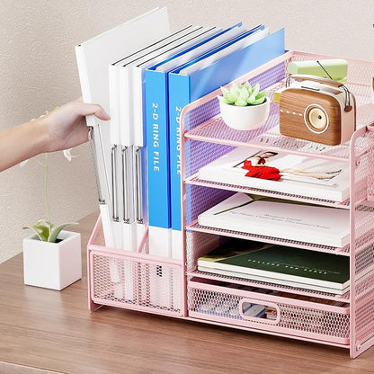 Marbrasse Desk Organizer with File Holder, 5-Tier Paper Letter Tray Organizer - Image 5