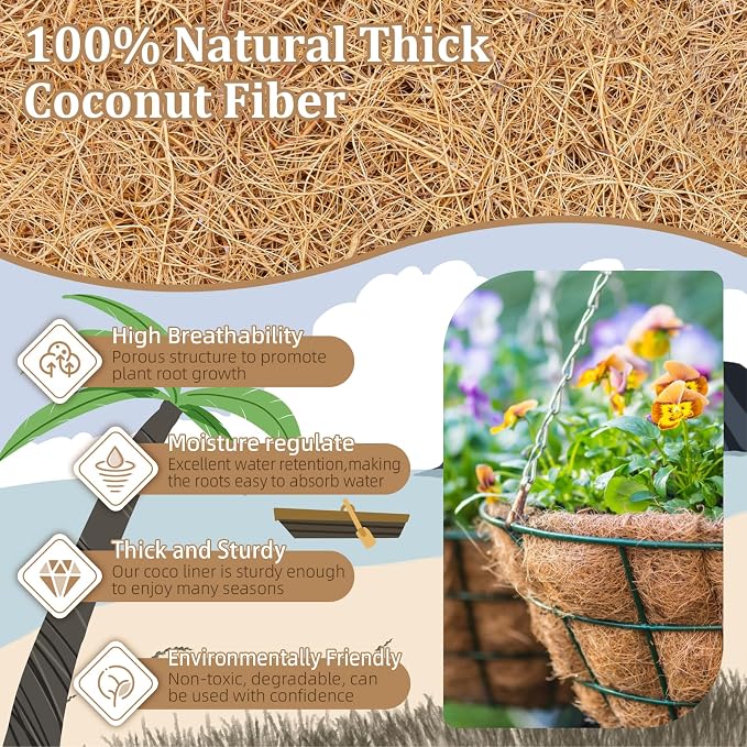 4 Pack 12 Inch Hanging Basket Coco Liners Replacement, 100% Natural Round - Image 2