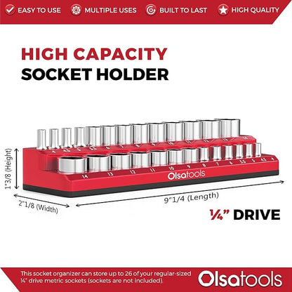 Olsa Tools Magnetic Socket Holder | 1/4-inch Drive | Metric | Red | Holds 26 - Image 3