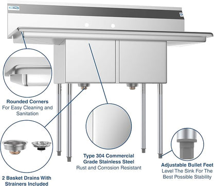 KoolMore - SB141611-12B3 2 Compartment Stainless Steel NSF Commercial Kitchen - Image 4