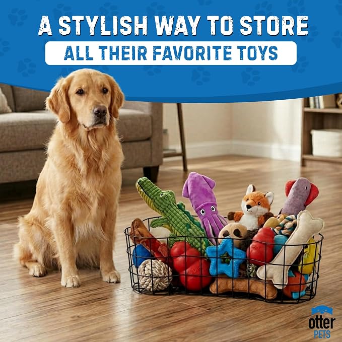 OtterPets Metal Dog Toy Basket, Bone Shaped Indestructible Dog Toy Bin - Image 5