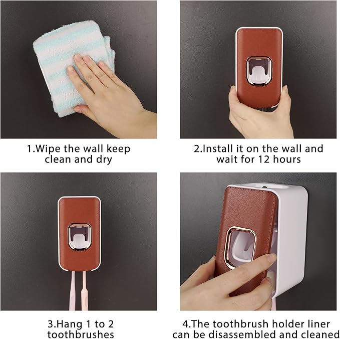 2 Slot Toothbrush Holder and Toothpaste Dispenser Wall Mounted, Automatic - Image 5