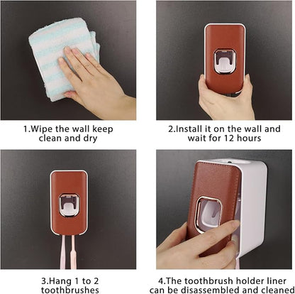 2 Slot Toothbrush Holder and Toothpaste Dispenser Wall Mounted, Automatic - Image 5