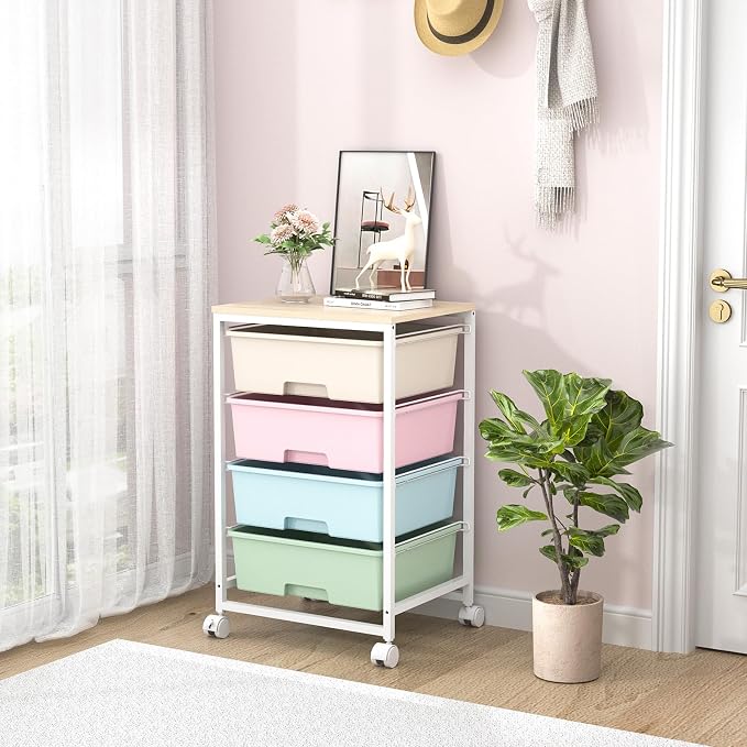 Utility Cart with 4 Drawers, Rolling Storage Cart with Drawers, Storage Rolling - Image 7