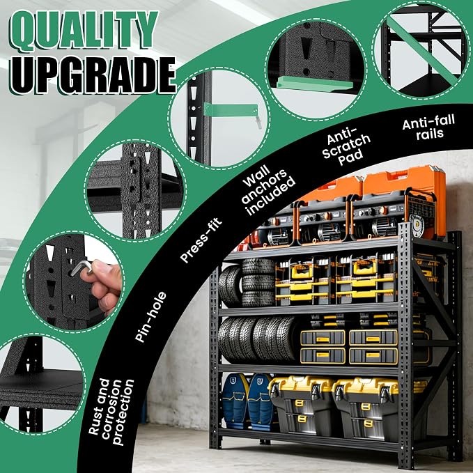 4-Tier Heavy Duty Garage Shelving, Industrial Shelving - Image 6
