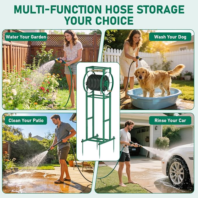 Garden Hose Reel Stand with Storage Rack - 125ft 5/8" Water Hose Organizer - Image 5