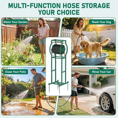 Garden Hose Reel Stand with Storage Rack - 125ft 5/8" Water Hose Organizer - Image 5
