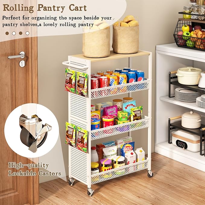 Utility Slim Storage Cart 4 Tier Small Rolling Kitchen Laundry Room - Image 4