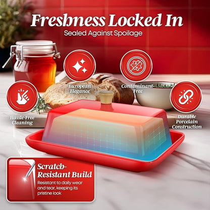 Flexzion Ceramic Red European Butter Dish - Image 7
