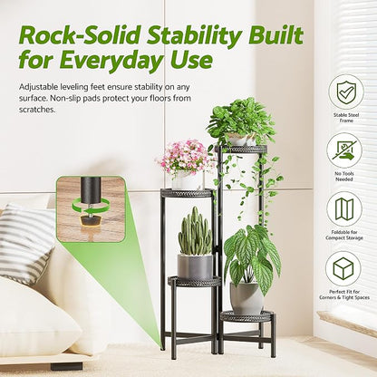 4 Tier Metal Plant Stand Indoor Outdoor, Corner Tall Plant Shelf - Image 4