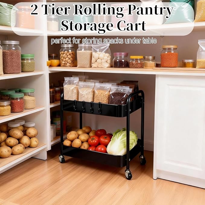 2 Tier Short Rolling Cart with Wheels - Image 2