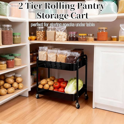 2 Tier Short Rolling Cart with Wheels - Image 2