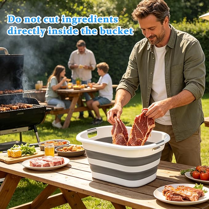 30L Collapsible BBQ Prep Tub, Outdoor Camping Grilling Tools Set - Image 6