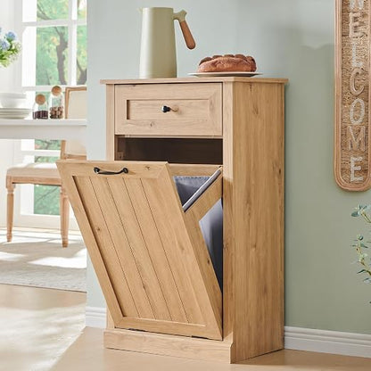 Tilt Out Trash Can Cabinet, 10 Gallon Farmhouse Laundry Hamper Cabinet by IFGETEnrichYourLivingSpace