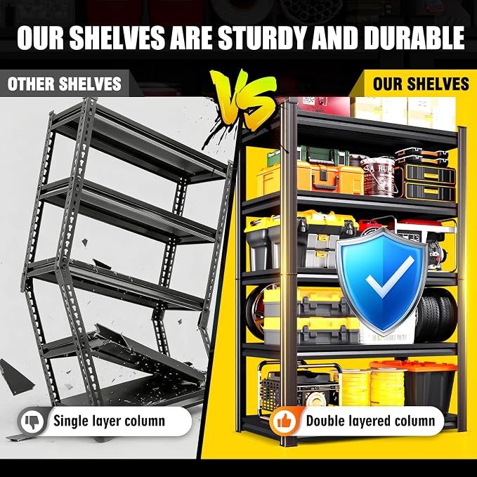 Set of 6 Heavy Duty Garage Shelving, 71.2" Hx46 Wx20 D, Adjustable Storage - Image 4