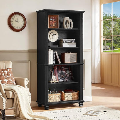 70" Tall Black Bookshelf, 5 Tier Wooden Book Shelf - Image 4