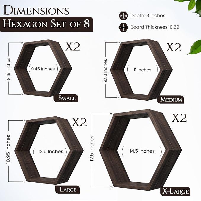 Hexagon Floating Shelves Set of 8 Honeycomb Shelves - Image 2