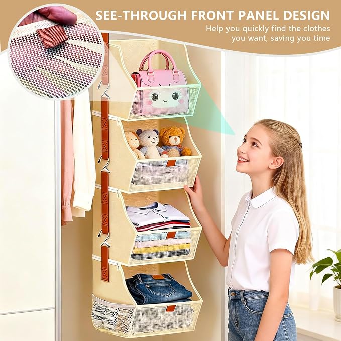 Fabric 4 Tier Hanging Closet Organizers Heavy Duty Shelf Hanging Storage Towel - Image 4