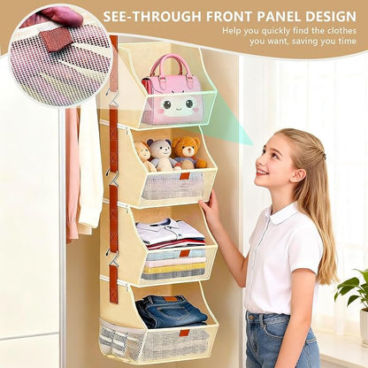Fabric 4 Tier Hanging Closet Organizers Heavy Duty Shelf Hanging Storage Towel - Image 4