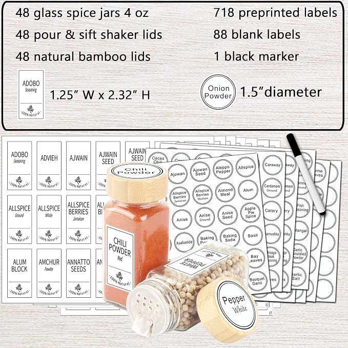 SWOMMOLY 48 Pcs Glass Spice Jars - Image 2