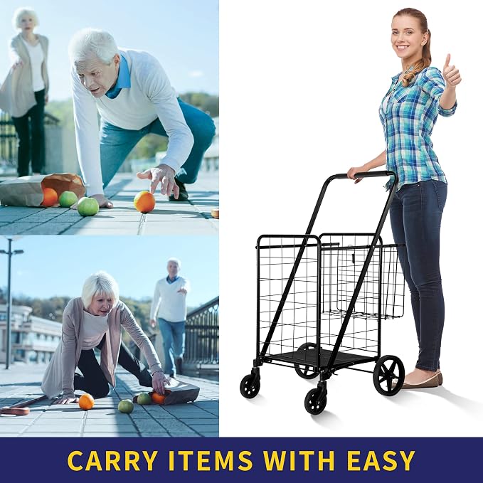 BIEAMA Folding Shopping Cart, 340 Lb Capacity Grocery Cart, Large Size | Heavy - Image 9