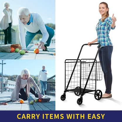 BIEAMA Folding Shopping Cart, 340 Lb Capacity Grocery Cart, Large Size | Heavy - Image 9