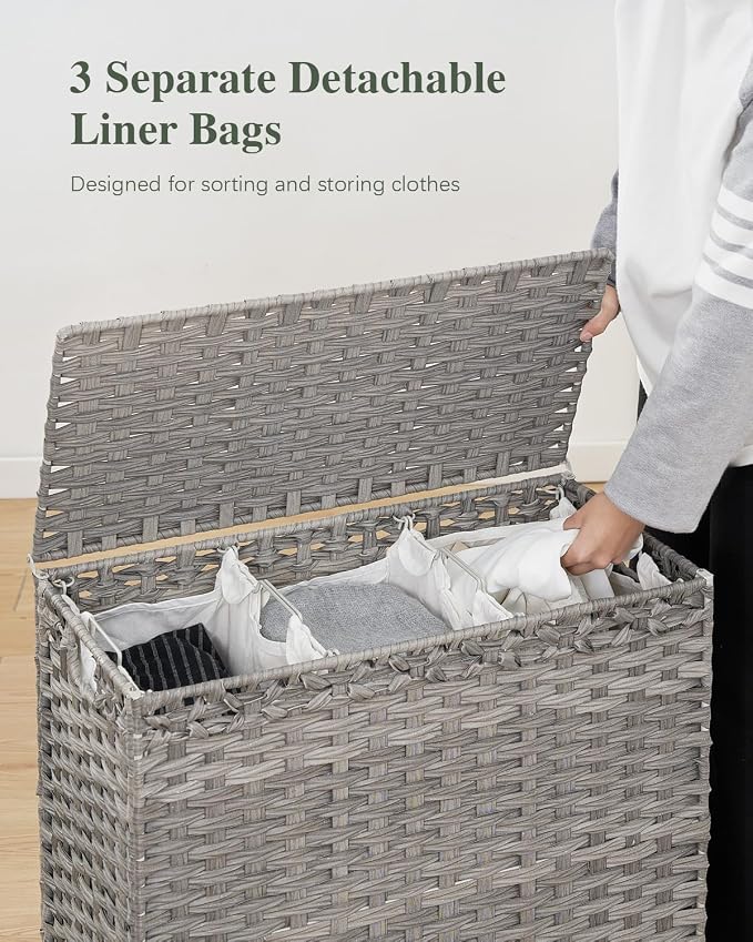 SETVSON Laundry Hamper with Lid 132 L, Clothes Hamper with Lid, Handwoven - Image 3
