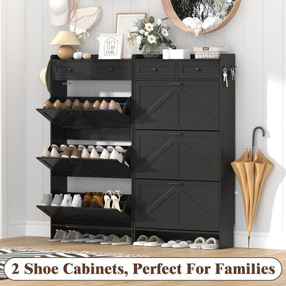 Thacuok Shoe Cabinet with 3 Flip Drawers & 2 Storage Drawers, Rustic Farmhouse - Image 9