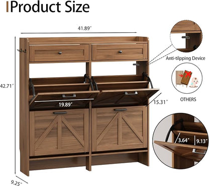 Shoe Cabinet with 4 Flip Drawers & 2 Top Drawers, Hidden Slim Shoe Rack - Image 2