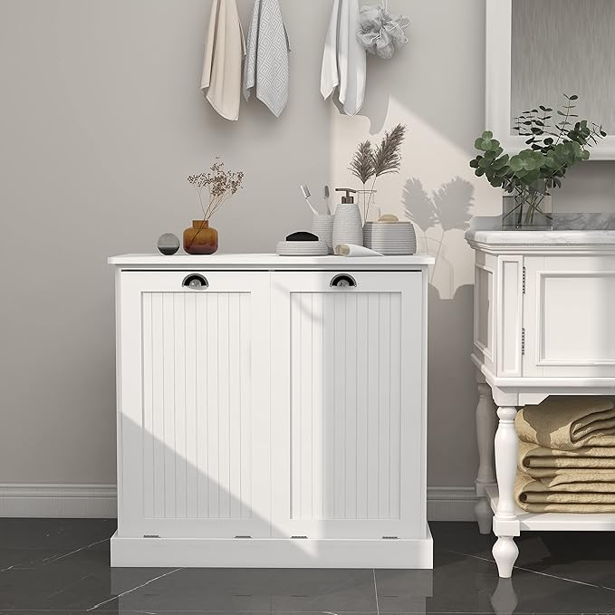 Tilt Out Laundry Hamper with Removable Basket, Hidden Laundry Hamper, Wood - Image 7
