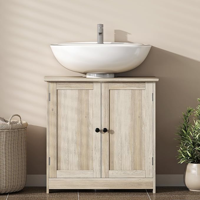 HOMCOM Under Sink Bathroom Cabinet, Pedestal Sink Storage Cabinet - Image 6