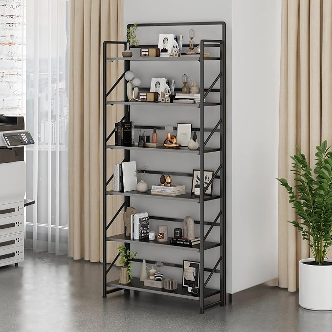 JSB 6 Tier No Assembly Folding Bookshelf, 30.3" Wide Foldable Storage Bookcase - Image 2