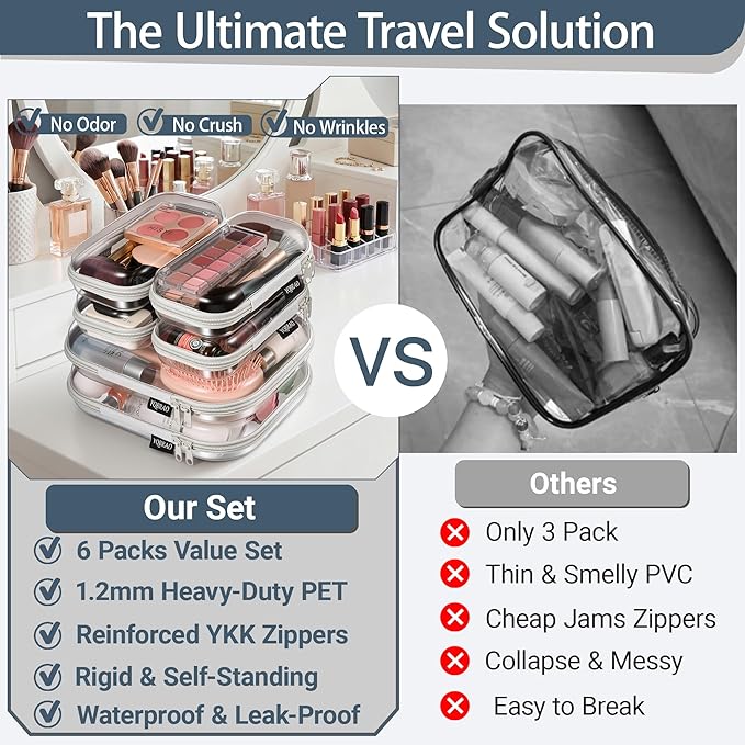 6 Pack Gray Clear Hard Shell Beauty Organizer, 1.2mm Heavy Duty Crush-Proof - Image 2