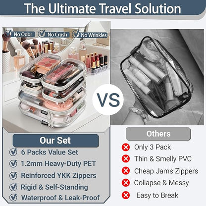 6 Pack Gray Clear Hard Shell Beauty Organizer, 1.2mm Heavy Duty Crush-Proof - Image 2