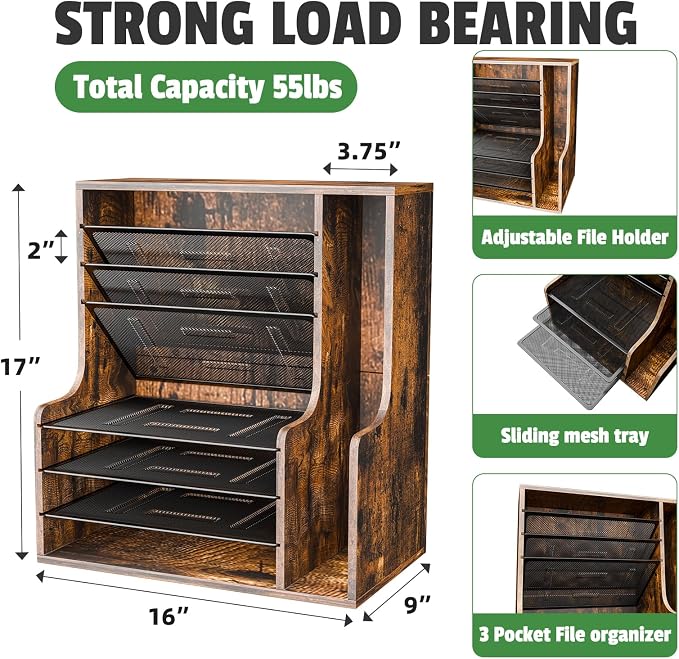 Simple Trending 7- Tier Desk File Organizer, Paper Organizer, Rustic Brown | - Image 7