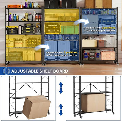 ALANNG 40" W Foldable 5-Tier Storage Shelves on Wheels Adjustable | Removable - Image 4