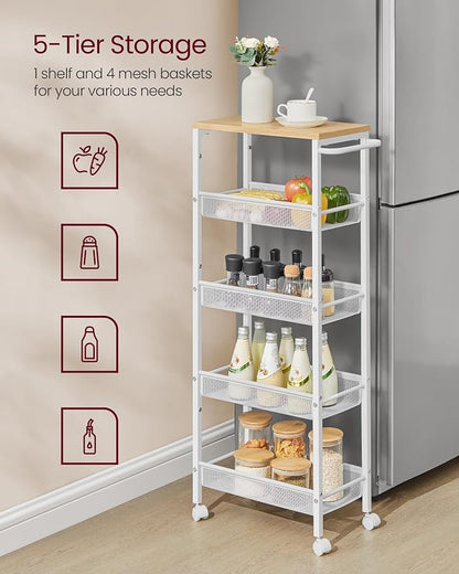 VASAGLE Slim Rolling Cart, 5-Tier Storage Cart, Narrow Cart - Image 4