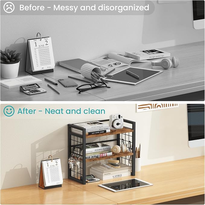 ELITEROO Desktop Shelf Organizer, 2 Tier Wood Desk Bookshelf, Desk Top Storage - Image 6