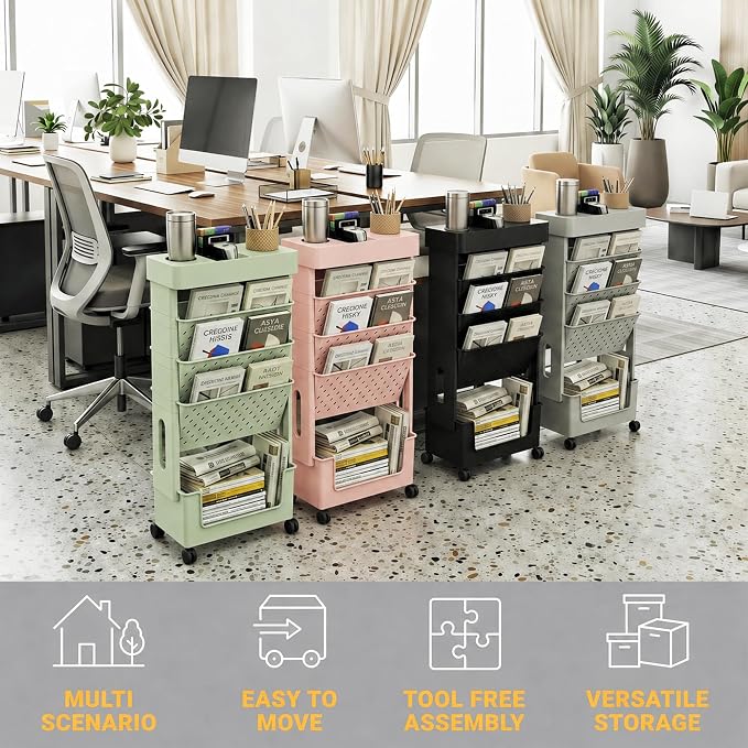 5-Tier Rolling Bookshelf Magazine Rack - Image 7