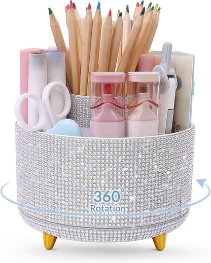 SKYDUE 360 Degree Rotating Desk Organizer, Shining Dual-Purpose Rhinestone by SKYDUE