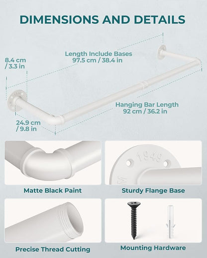 OROPY Industrial Pipe Clothes Rack Wall Mounted Set of 2, 38.4 inches Heavy - Image 4