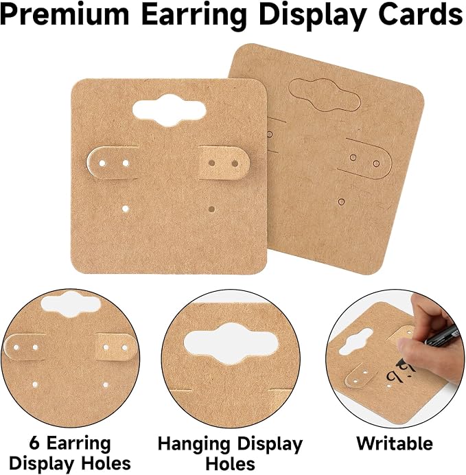joycraft 100Pcs Earring Display Holder Cards, 2 Inch Brown Earring Hanging Cards - Image 3