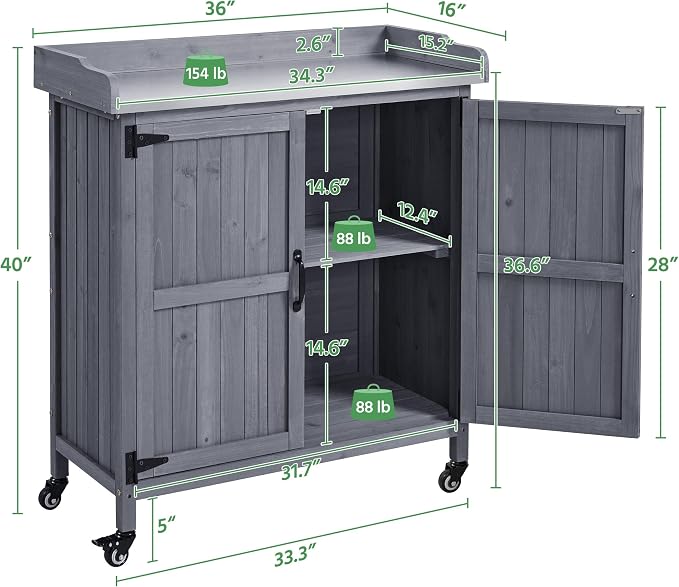 Yaheetech Outdoor Storage Cabinet Potting Bench Table Garden Storage - Image 4